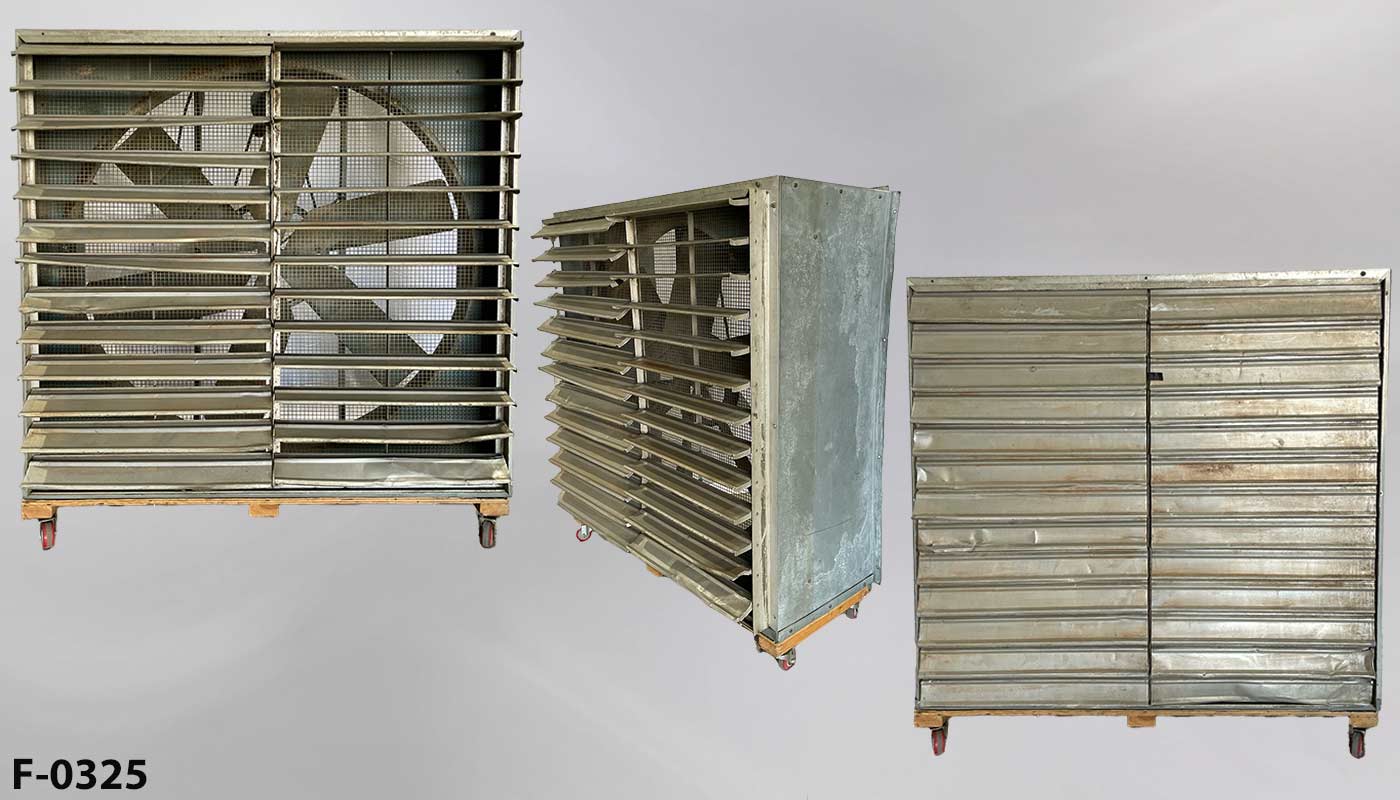 Exhaust fan in box w/ shutter vents on casters, stock number F-0325