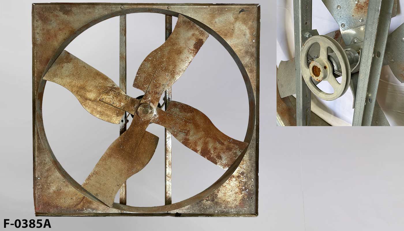 Exhaust fan, in-wall, 4 curved blades, 40"w x 40"t metal, another photo