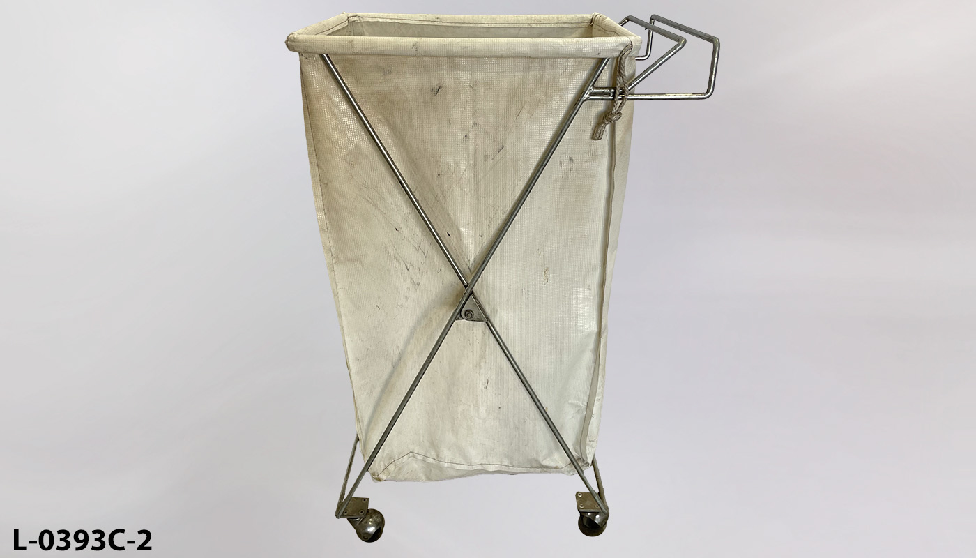 Laundry bag on castered wire frame, 23"wx17"dx35"t [SPECIFY, another photo