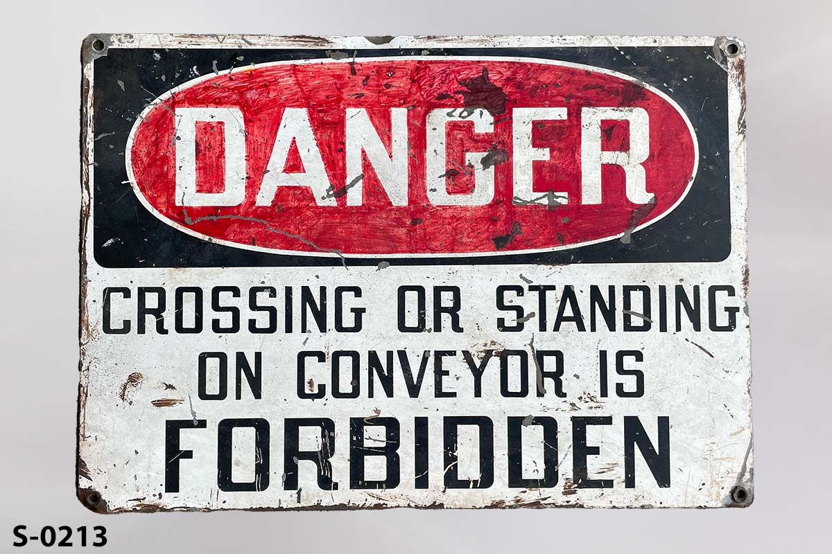 Sign-Danger crossing over or standing on conveyor belt is, another photo