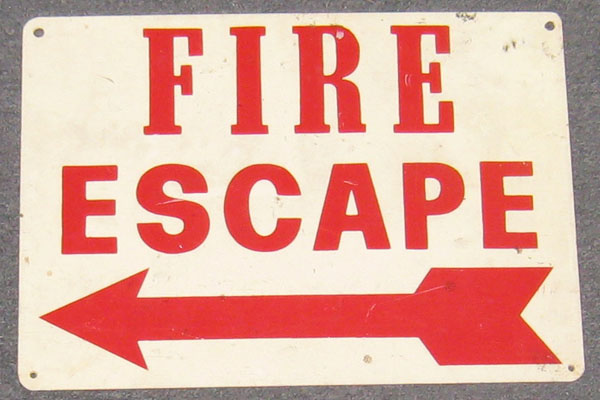 Sign-Fire Escape <----, stock number S-0486