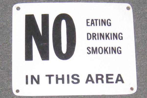 Sign-NO Eating Drinking Smoking In This Area, stock number S-0522
