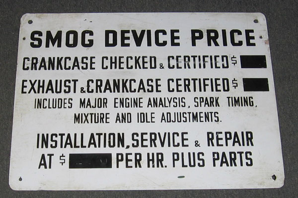 Sign-Smog Device Price List lists services & prices, stock number S-0633