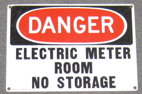 Sign-Danger Electric Meter Room No Storage, stock number S-0755