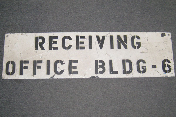 Sign-Receiving Office Bldg 6, stock number S-0762