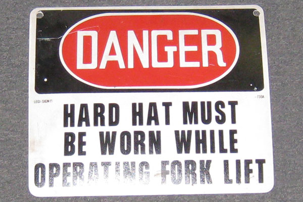 Sign-Danger Hard Hat Must Be Worn While Operating Fork Lift, stock number S-0891