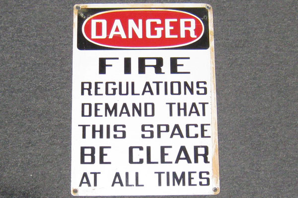 Sign-Danger Fire Regulations Demand This Space Be Clear, stock number S-1228