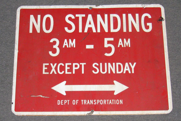 Sign-No Standing 3AM-5AM Except Sunday, stock number S-1246