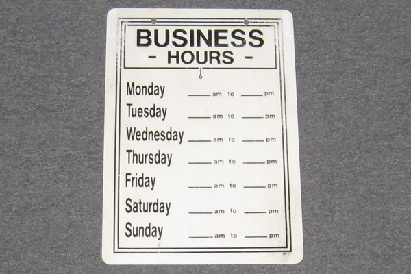 Sign-Business Hours, stock number S-1278a