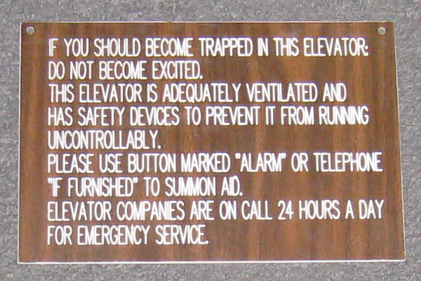 Sign-If You Should Become Trapped In the Elevator, stock number S-1296
