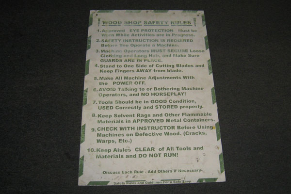 Sign-10 Wood Shop Safety Rules, stock number S-1347