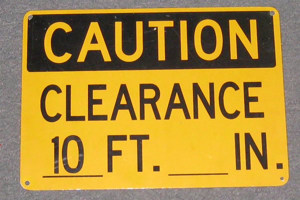 Sign-Caution Clearance_ft_in" 14"w x 10"t, stock number S-1379