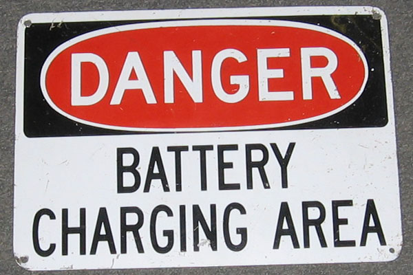 Sign-Danger Battery Charger Area, stock number S-1385