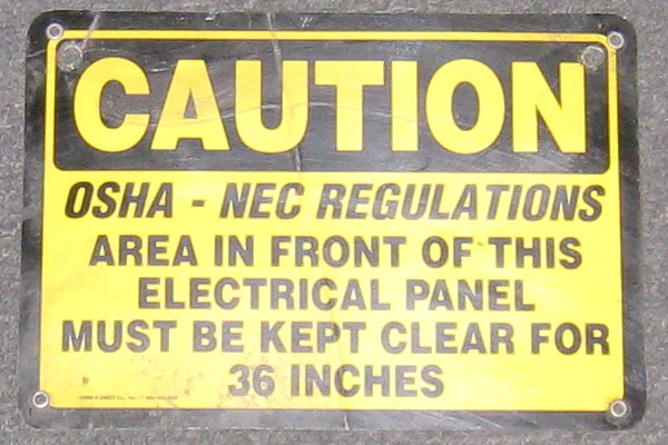 Sign-Caution Osha-Nec Regulations Area In Front Of This Electrical Panel Must, stock number S-1408
