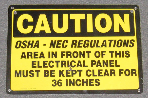 Sign-Caution Osha-Nec Regulations Area In Front Of This Electrical Panel Must, stock number S-1417