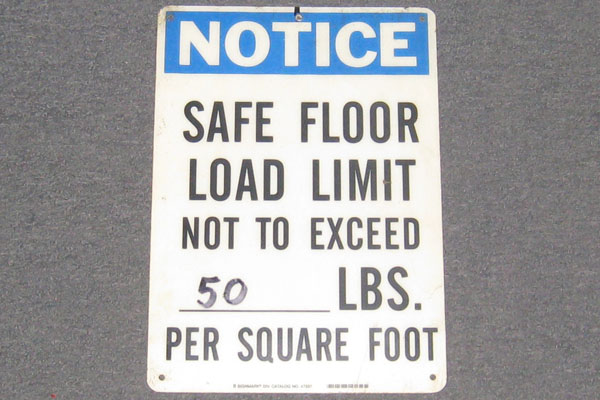 Sign-Notice Safe Floor Load Limit Not Exceed 50 LBS per square ft, stock number S-1533