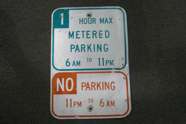 Sign-1 Hour max metered parking 6am to 11pm/ No parking 11pm to 6am red/wht/grn, stock number S-1644
