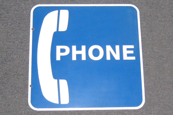 Sign-Phone, w/ symbol of phone, metal, blue/white, 15"w x, another photo