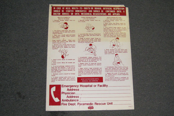 Sign-First aid respiration guide, stock number S-1881