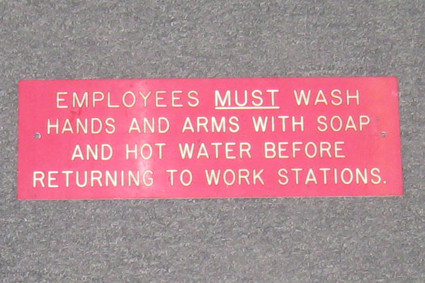 Sign-Employees Must Wash Hands & Arms w/ Soap..., stock number S-2067