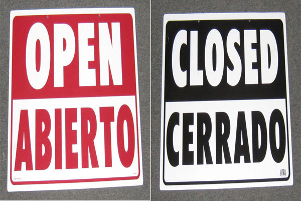 Sign-Open/Abierto-Closed/Cerrado, stock number S-2211