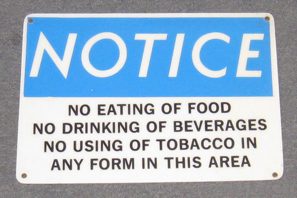 Sign-Notice-No Eating/Drinking/Smoking, stock number S-2316