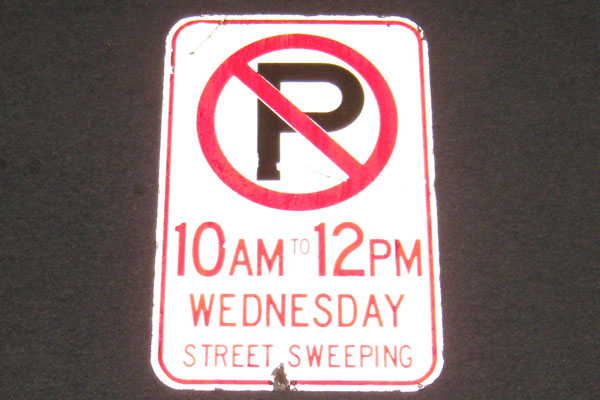 Sign-International symbol for no parking "10AM to 12PM Wednesday Street, stock number S-2324