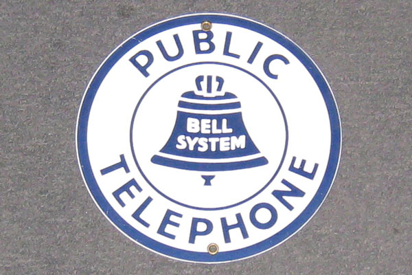 Sign-Public Telephone, Bell System, 9"dia white/blue, another photo
