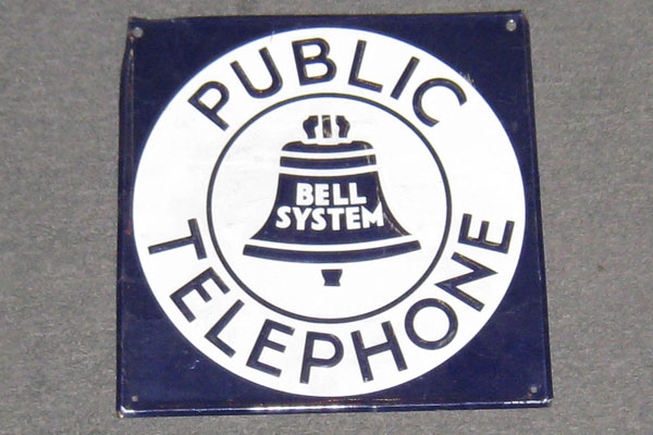 Sign-Public Telephone, Bell System, 11"x11" white/blue, another photo