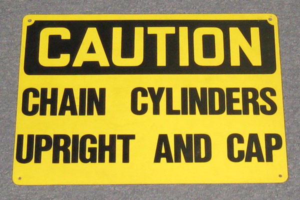 Sign-Caution Chain Cylinder Up + Cap, stock number S-2408