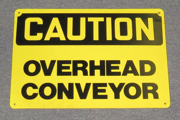 Sign-Caution Overhead Conveyor, ylw/blk, plastic, 14"w x, another photo