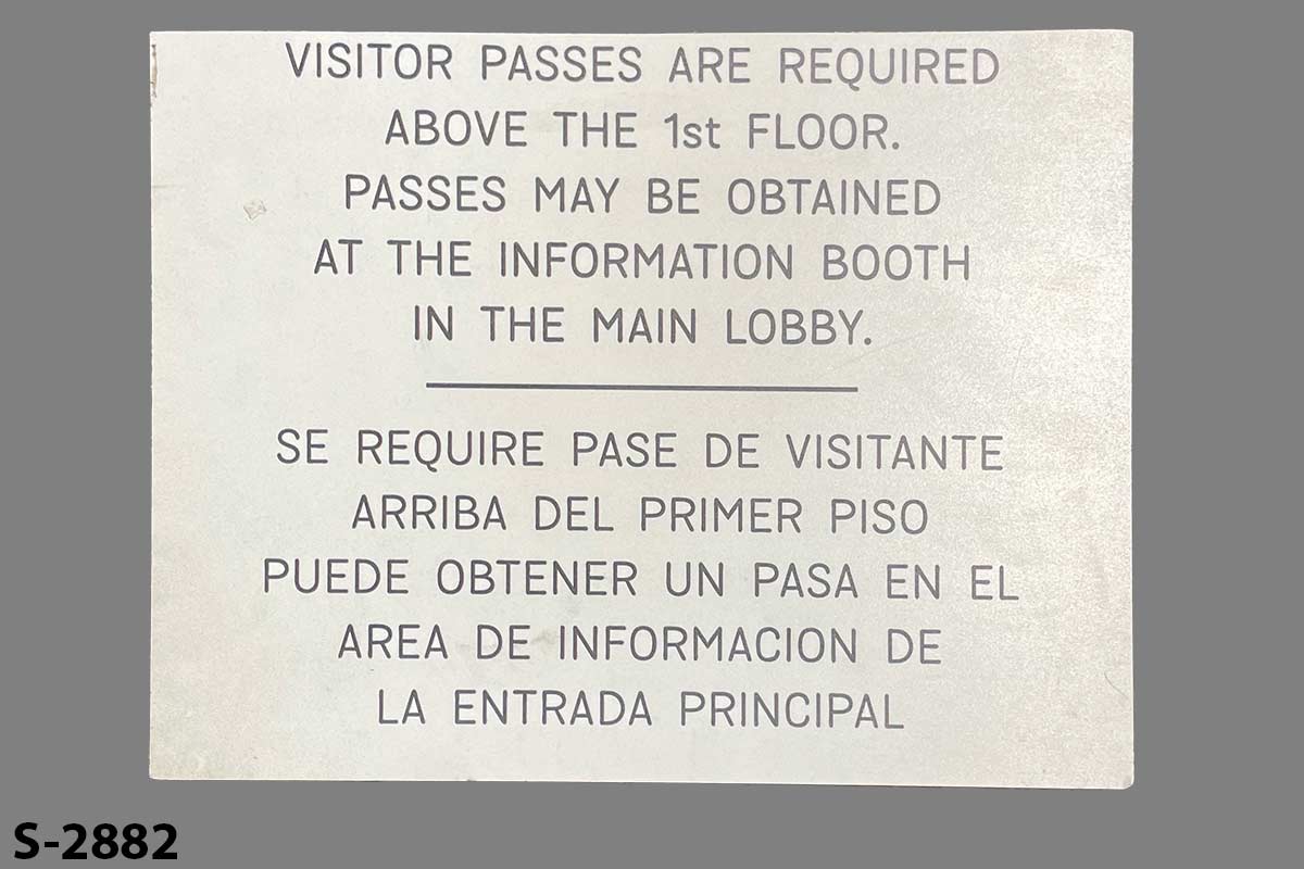 Sign-Visitor Passes Required Above 1st Floor, stock number S-2882