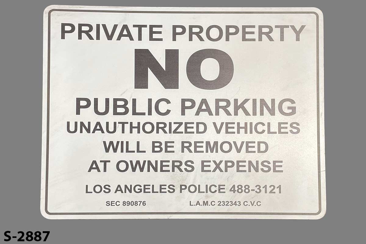 Sign-Private Property-No Public Parking-Unauthorized Will Be Removed; wht/blk, stock number S-2887