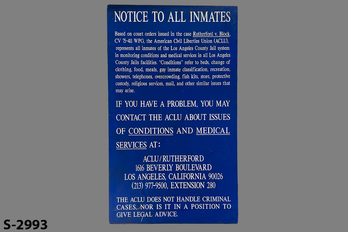 Sign-Notice To All Inmates Based On Court Orders Issued... blue/wht, stock number S-2993