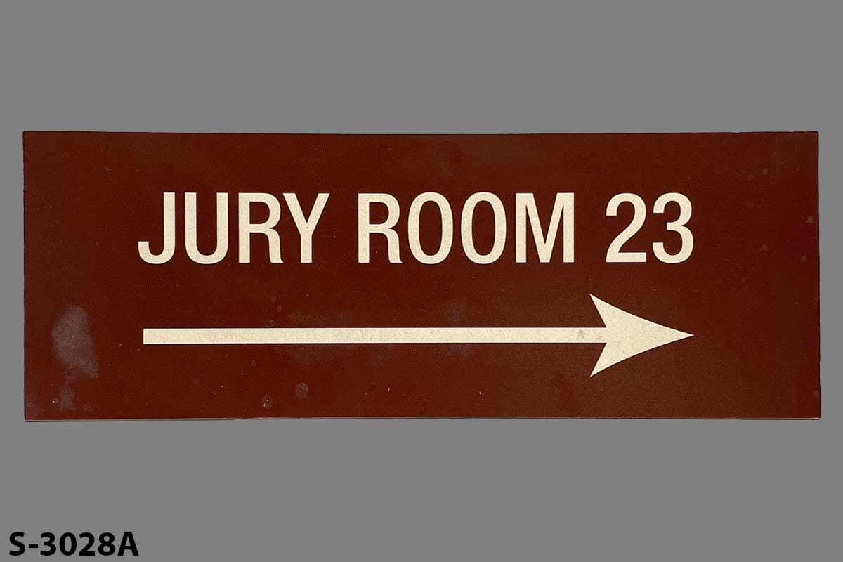 Sign-Jury Room 23 -------->, stock number S-3028a