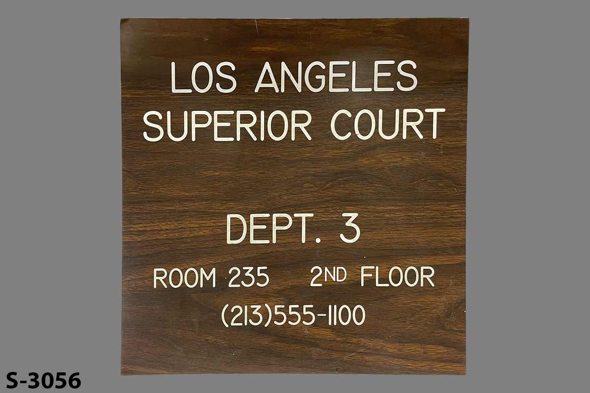 Sign-Los Angeles Superior Court Dept. 3 Room 235 2nd Floor, stock number S-3056