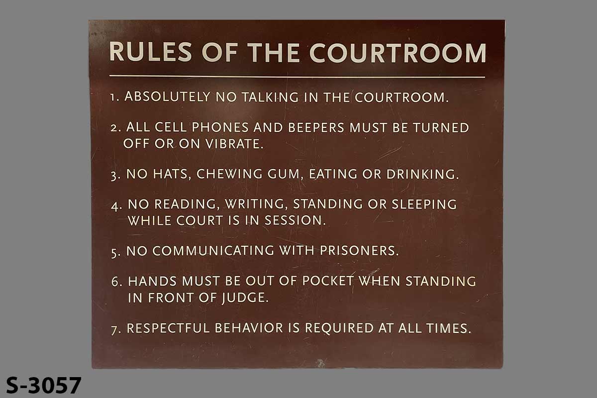 Sign-Rules Of The Courtroom, stock number S-3057