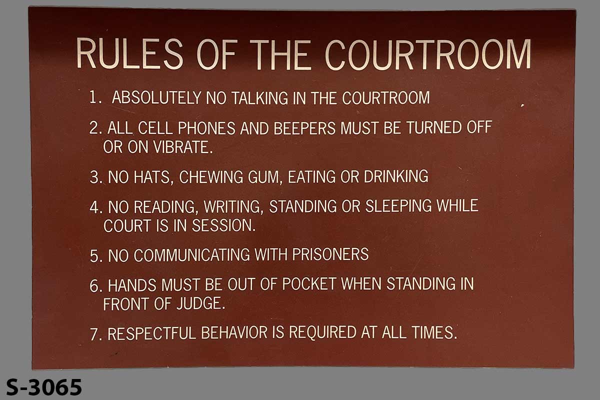Sign-Rules Of The Court Room, stock number S-3065