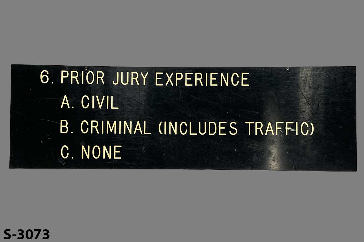 Sign-6. Prior Jury Experience A. Civil B. Criminal, stock number S-3073