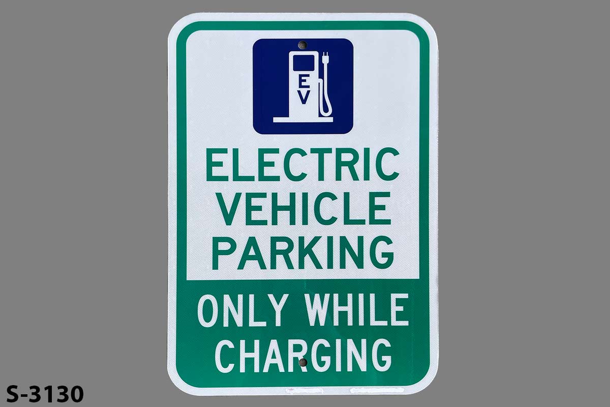Sign-Electric Vehicle Parking Only While Charging, w/ EV, another photo
