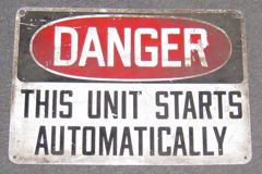 Sign-Danger this unit starts automatically, stock number S-0031