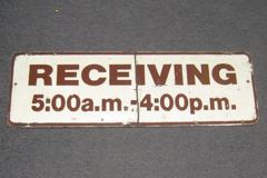Sign-Receiving 5:00a.m. - 4:00p.m., stock number S-0381
