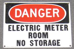 Sign-Danger Electric Meter Room No Storage, stock number S-0755