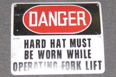 Sign-Danger Hard Hat Must Be Worn While Operating Fork Lift, stock number S-0891