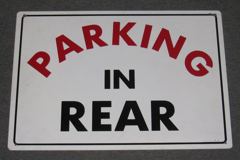 Sign-Parking In Rear, stock number S-1107