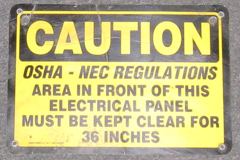 Sign-Caution Osha-Nec Regulations Area In Front Of This Electrical, stock number S-1408