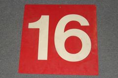 Sign-Red w/ white #'s 16, stock number S-1483