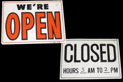 Sign-Yes We're Open/We're Closed Business Hrs_am To_pm Emergency, stock number S-1485