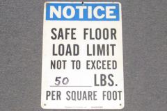 Sign-Notice Safe Floor Load Limit Not Exceed 50 LBS per square ft, stock number S-1533