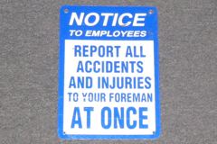 Sign-Notice to employees report all accidents and injuries to your, stock number S-2028a